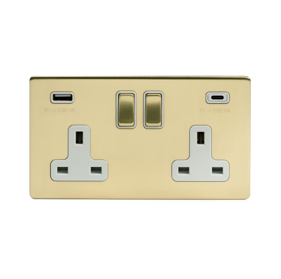 2G USB A+C Socket w/ White Insert