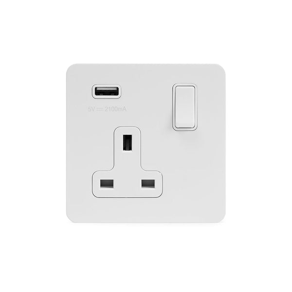 1G USB Socket w/ White Inset / Flat Plate