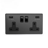 2G USB A+C Socket w/ Black Insert