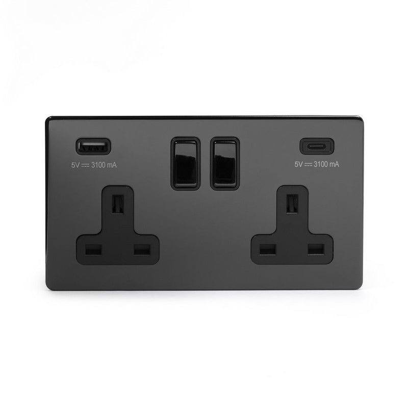 2G USB A+C Socket w/ Black Insert