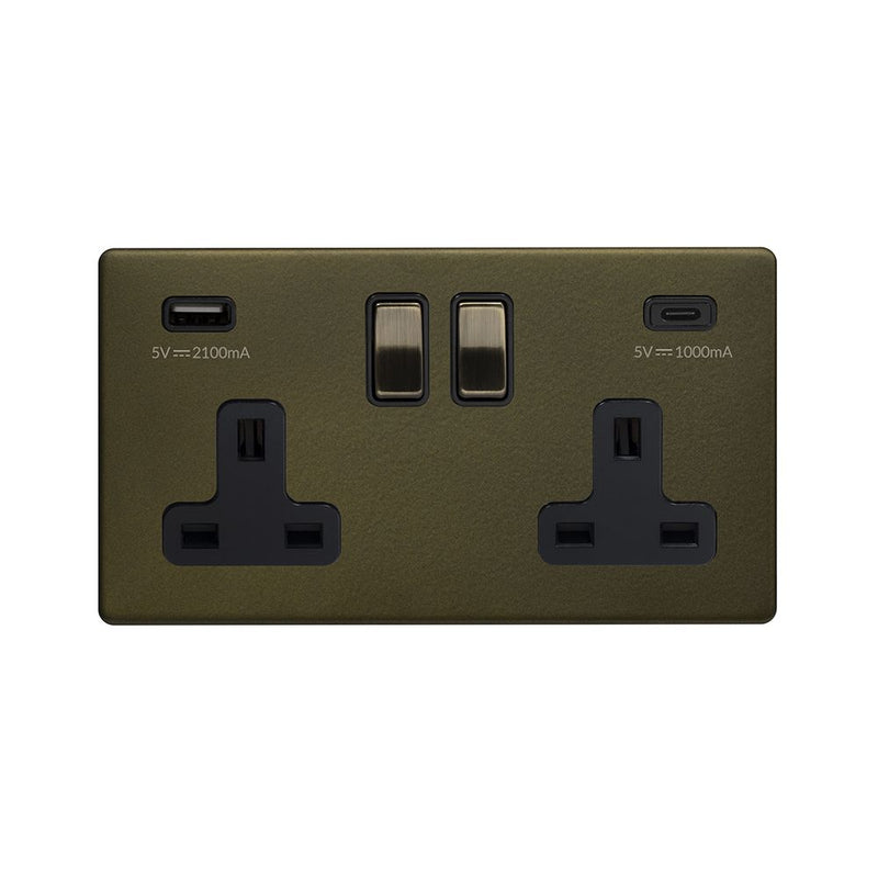2G USB A+C Socket w/ Black Insert