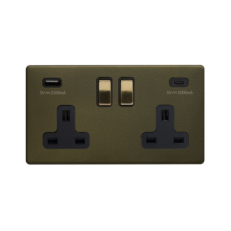 2G USB A+C Socket w/ Black Insert