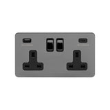 2G USB+C Socket w/ Black Insert - Flat Plate